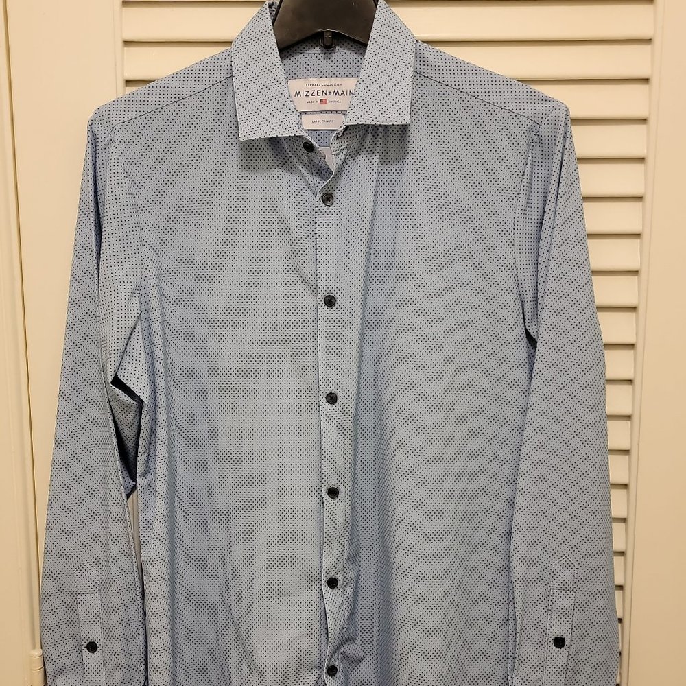 Mizzen + Main Leeward Blue Polka Dot Large Trim Fit Long Sleeve Shirt